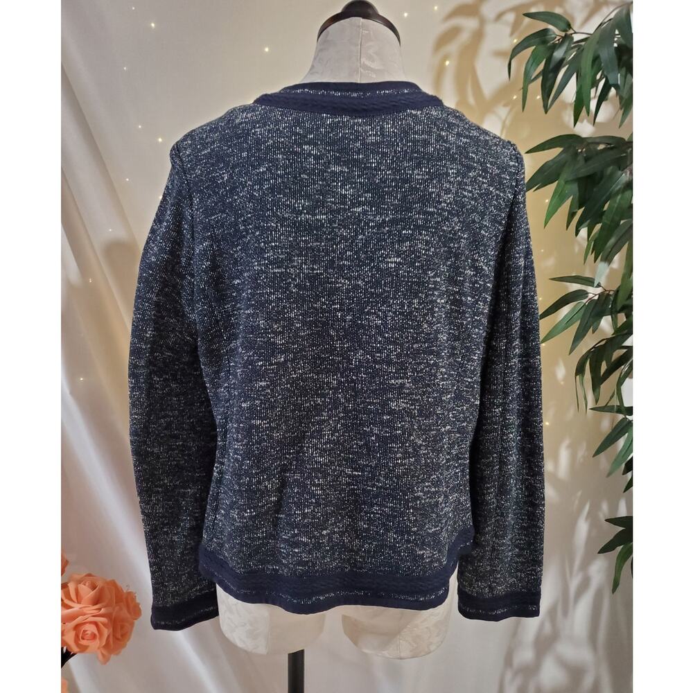 Talbots NWOT Tweed Knit Full Zip Blazer Jacket Sz 14 Navy Blue Career Old Money - Picture 3 of 10
